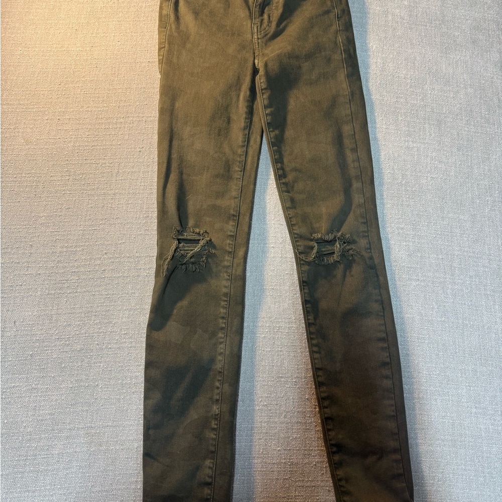 American Eagle Outfitters Olive Green Distressed Skinny Jeans